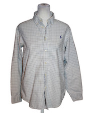Ralph Lauren White Blue Check Oxford Long Sleeve Button Up Shirt Boy's Size 18