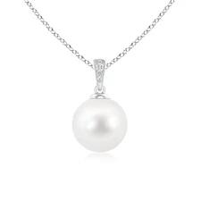 Angara Solitaire Freshwater Cultured Pearl Pendant with Diamonds in Silver