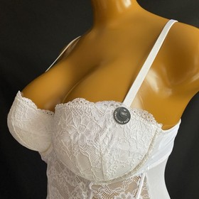 Ann Summers Sexy Lace Planet Suspender Basque White Sheer Mesh & Lace, UK 18 B-C