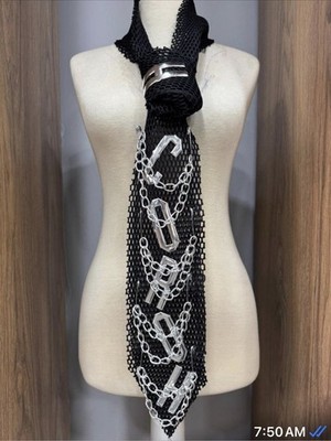 Black Mesh Chain Tie Scarf Statement Accessory Made in Turkey. Bukezy
