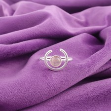 Heart Chakra Rose Quartz Stone Handmade Band Ring Sterling Silver US All Size