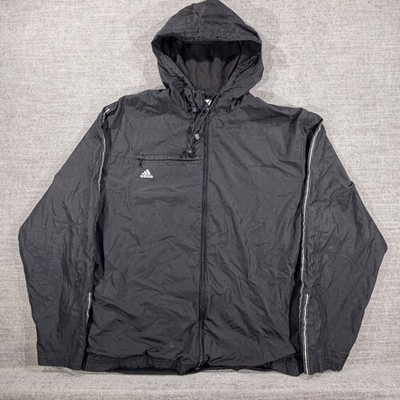 Adidas Windbreaker Jacket Mens Size Medium Black Fair Hooded Full Zip Vintage