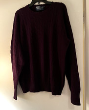 Polo Ralph Lauren Men's Iconic Cable Knit Cashmere Sweater Size 42 Med Purple
