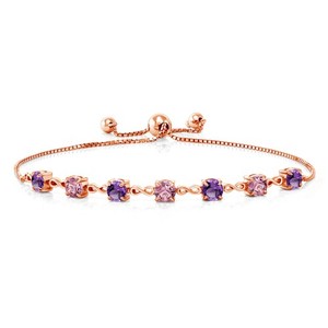 Authentic Gemstone Birthstones and Pink Lab Grown Diamond Infinity Tennis Bracelet for