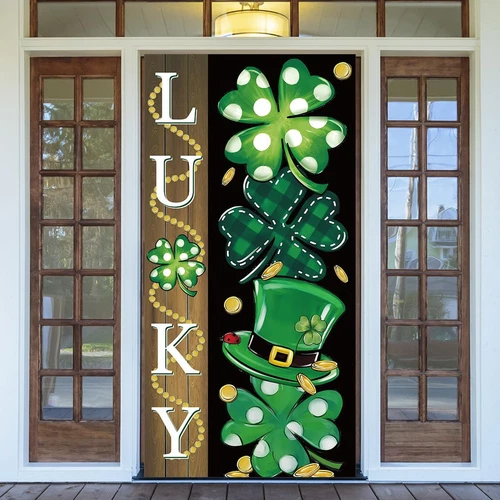 St Patricks Day Decorations Irish Shamrock Door Cover Saint Green - Picture 1 of 5