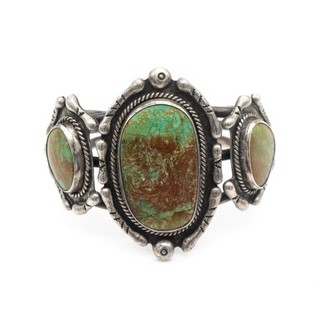 Navajo Sterling Silver Turquoise Signed Large Signed Cuff Bracelet SW 304