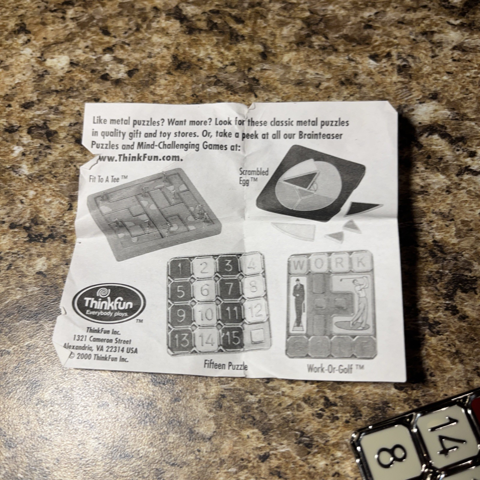 Fifteen Puzzle, metal enamel slide puzzle with pouch /insert 2000 Unused