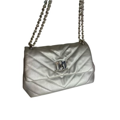 silver quilted vegan leather crossbody bag from Badgley Mischka