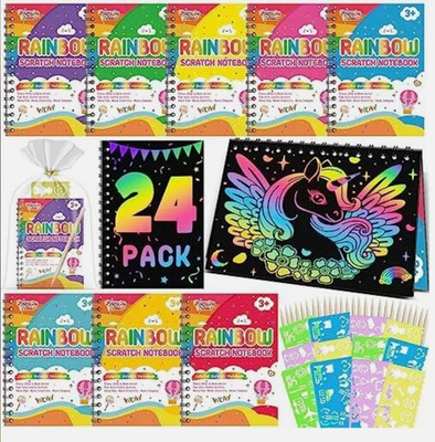 Kids Party Favors Arts Craft Theme Rainbow Scratch Birthday Goodie Bags Makes 24
