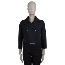 72248 auth CHRISTIAN DIOR black wool silk 2022 CROPPED PEACOAT Jacket 38 S