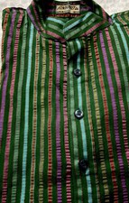 Men s Bottle Green Multi-Stripe Kurta Size S Chest 36, Kurta Length 35
