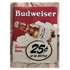 Budweiser 25¢ 12 oz Bottle Tin Sign Vintage Style Metal Breweriana Sign
