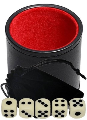 15mm Ivory Tone Dice w/Storage Pouch + PU Leather Red Felt Lined Cup Bundle(s)