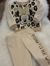 Toddler Girls 12 Months Leopard MINNIE W/ SPARKLE EARS Sweatsuit NWOT LOW 🚢