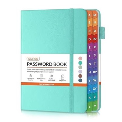 SUNEE Password Keeper - Pocket Book with Colorful Tabs, Aquamarine 4''x6''