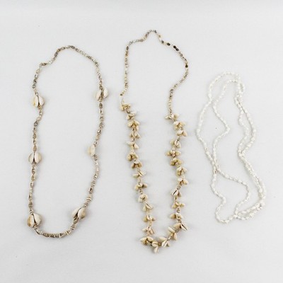 Lot of 3 Mini Conch and Cowry Beige and White Seashell Beaded Necklaces