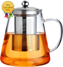 1pc Heat Resistant Glass Teapot with Stainless Steel Infuser Clear Tea Kettle