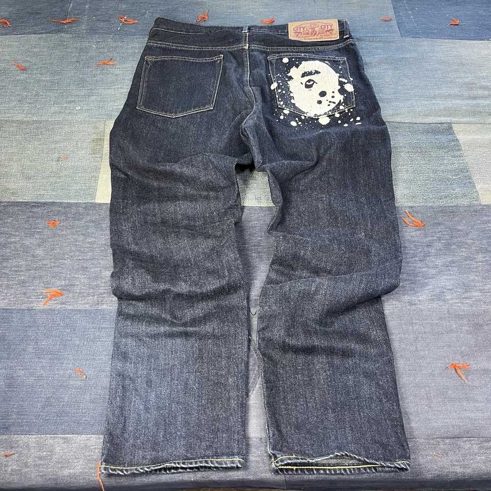 Pantalones de mezclilla OG Bape con logotipo salpicaduras ribete talla 34 raros de colección auténticos Y2K OG Foto 3 de 4