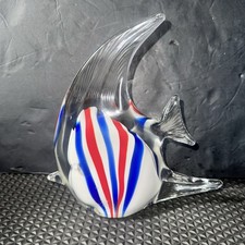 Art Glass Angel Fish Hand Blown Murano Style Aquarium Figure 8 BLUE WHITE RED
