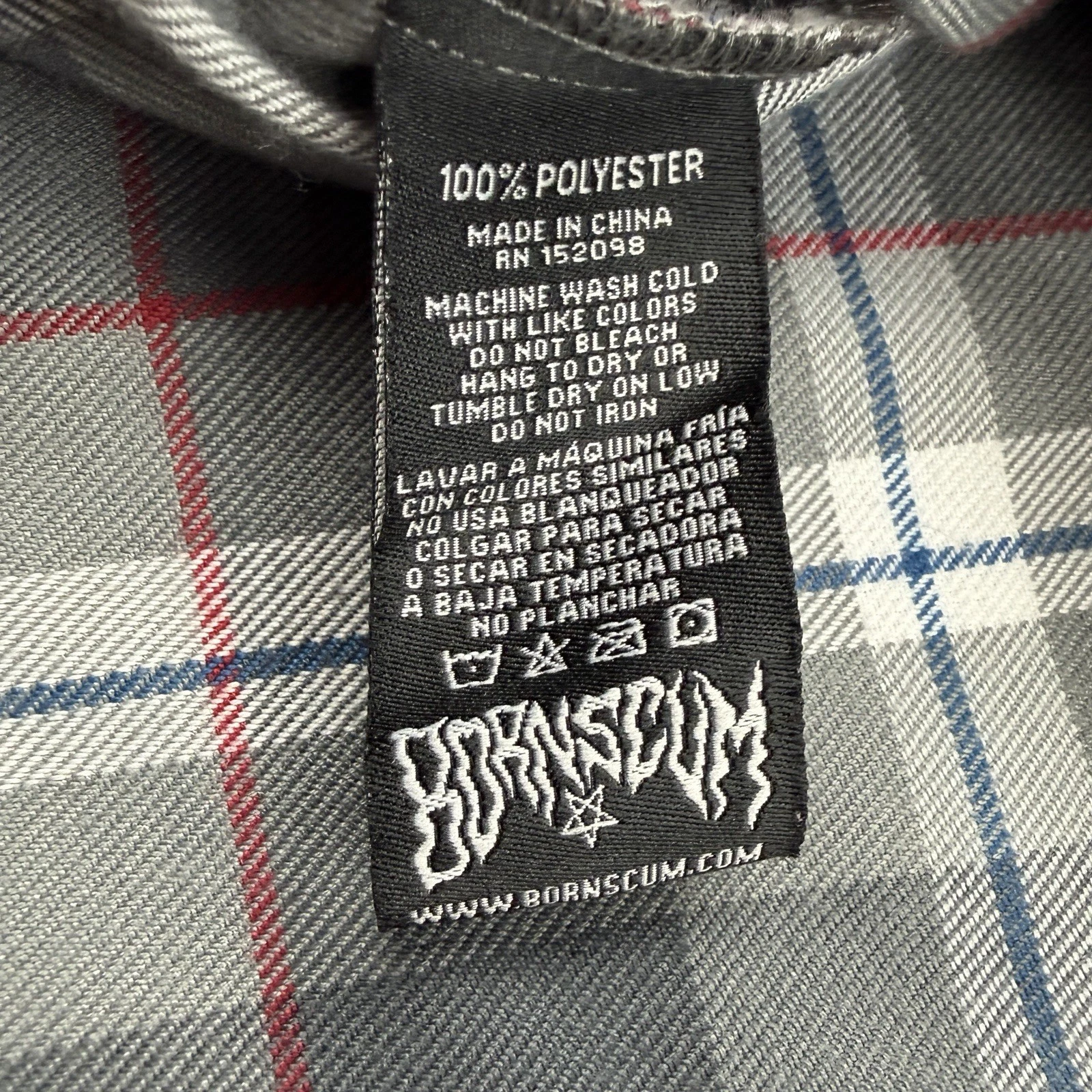 Born Scum Count Me Out Flannel Shirt Mens Small Gray Plaid Long Sleeve - product detail image 17