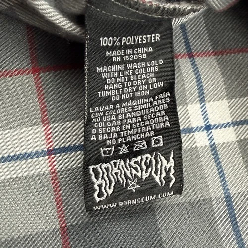 Born Scum Count Me Out Flannel Shirt Mens Small Gray Plaid Long Sleeve image 17