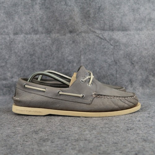 Sperry Herren 8 Top Sider Bootsschuhe Klassisch Leder Lifestyle Preppy 2 Augen Grau - Bild 2 von 14