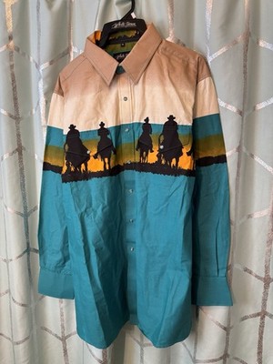 Vintage White Horse Western Teal Button Up Rodeo Silhouette XL Pearl Snap New!