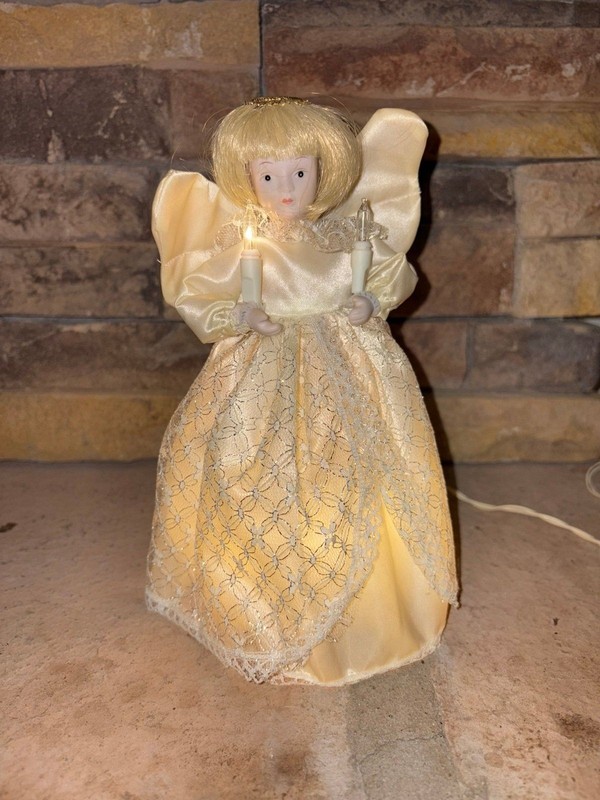 Vintage 10 Light Electrified Porcelain Head Angel Tree Topper w/Box