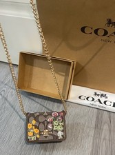 Coach Mini Wallet On A Chain In Floral Embroidery CEF60 With Crossbody Strap