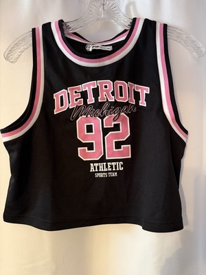 FB Sister Detroit Black & Pink Varsity Vest Crop Top T-Shirt Size XS
