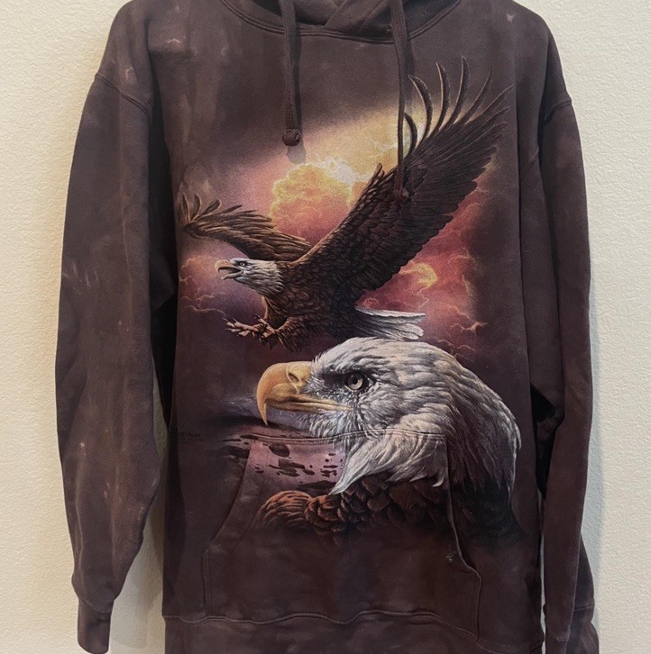 Vintage The MOUNTAIN BALD EAGLE NATURE Tie-Dye Heavy HOODIE  Unisex Size Small