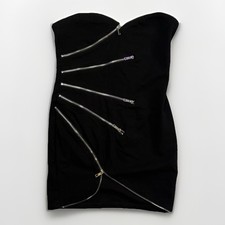 AKIRA Little Black Dress Women Size L Strapless Zipper Design Body con Short