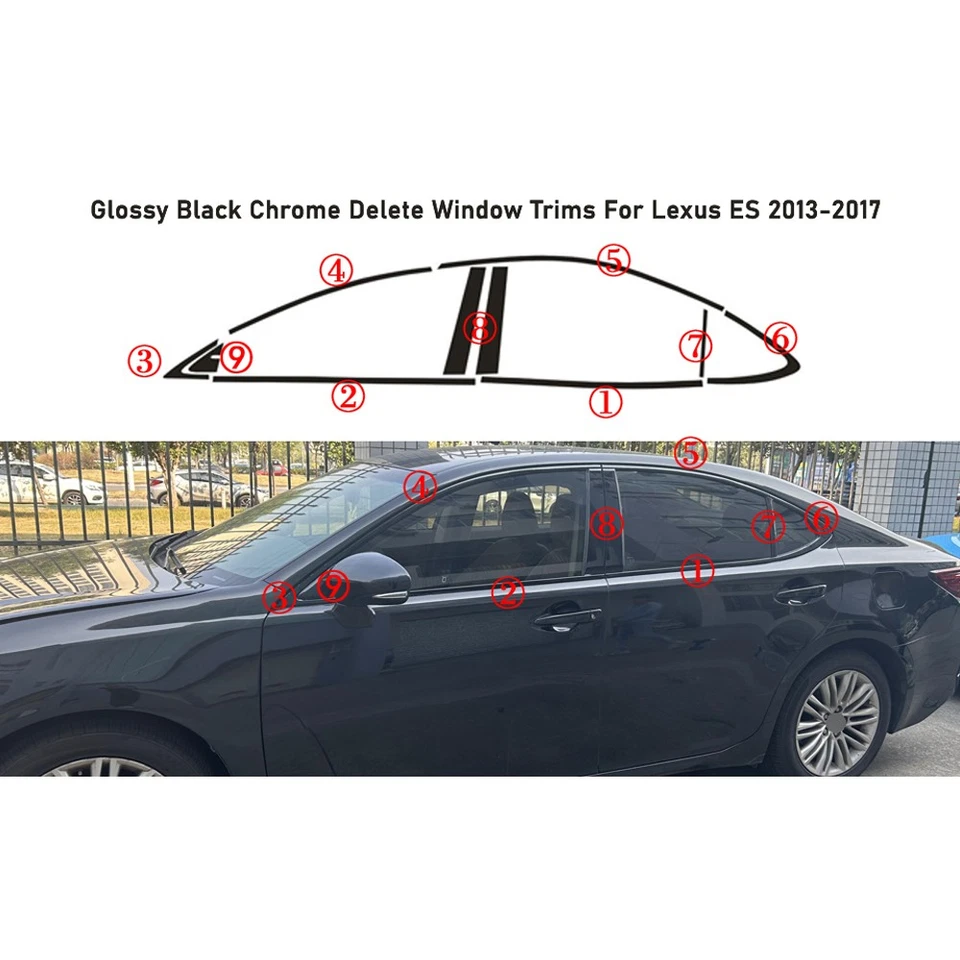 Glossy Black Chrome Delete Window Trims For Lexus ES 2013-2017 Foto 4 de 4