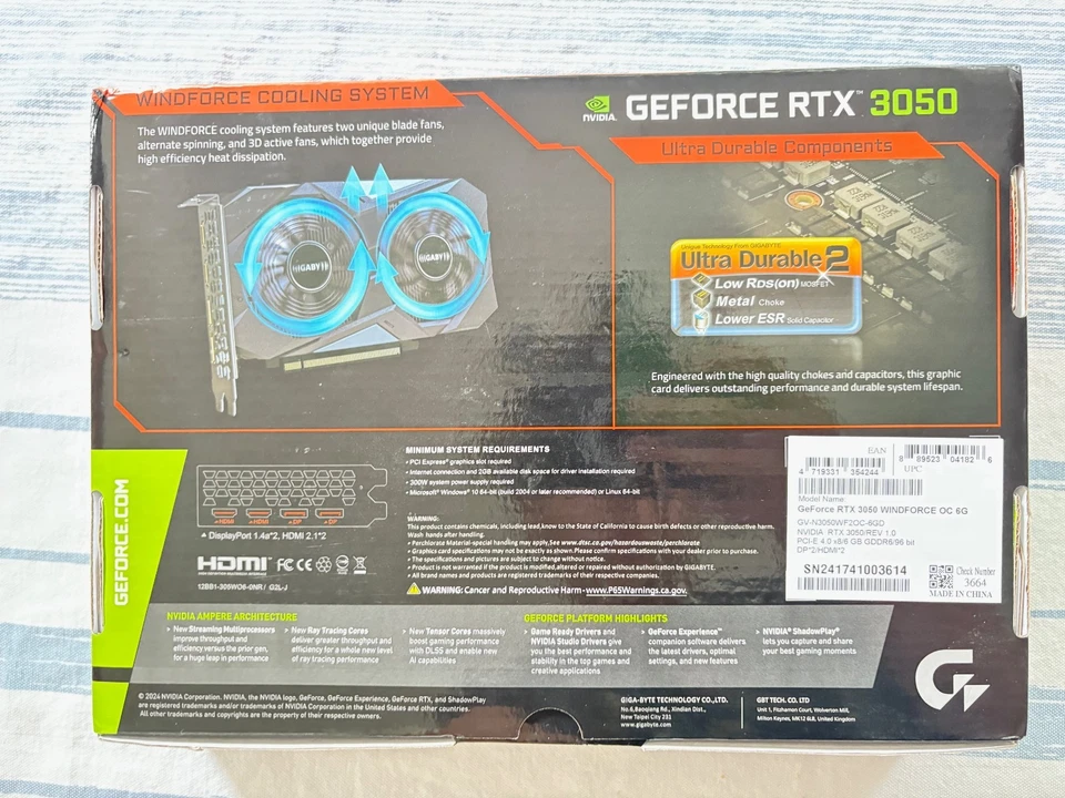 GIGABYTE GeForce RTX 3050 WINDFORCE OC 6GB GDDR6 Graphics Card GPU *WORKS GREAT* - Image 2 of 4
