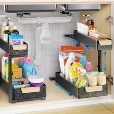 Under Sink Organizers and Storage,2 PACK 5 Height Adjustable Kitchen Cabinet ...