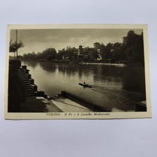 TURIN THE PO AND THE MEDIEVAL CASTLE ANTIQUE VINTAGE POSTCARD SHIPPED TRAVELLED
