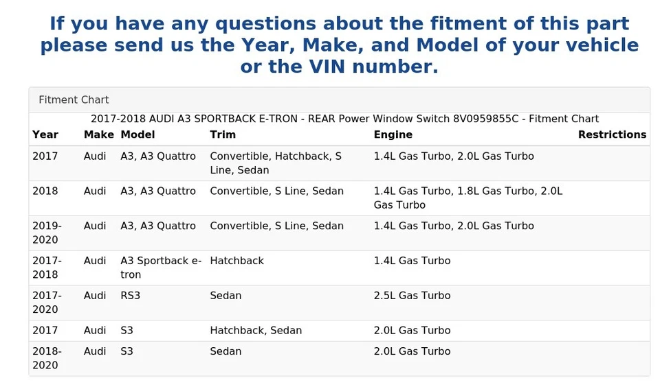 2017–2018 AUDI A3 SPORTBACK E-TRON — переключатель заднего стеклоподъемника 8V0959855C - Изображение 4 из 4
