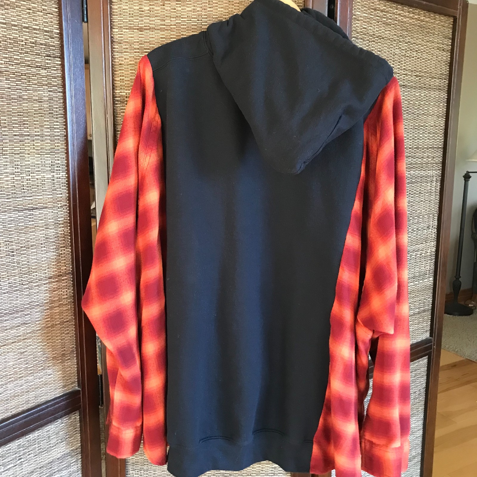 Upcycled Pullover Hoodie: Patchwork Red Plaid Fla… - image 12