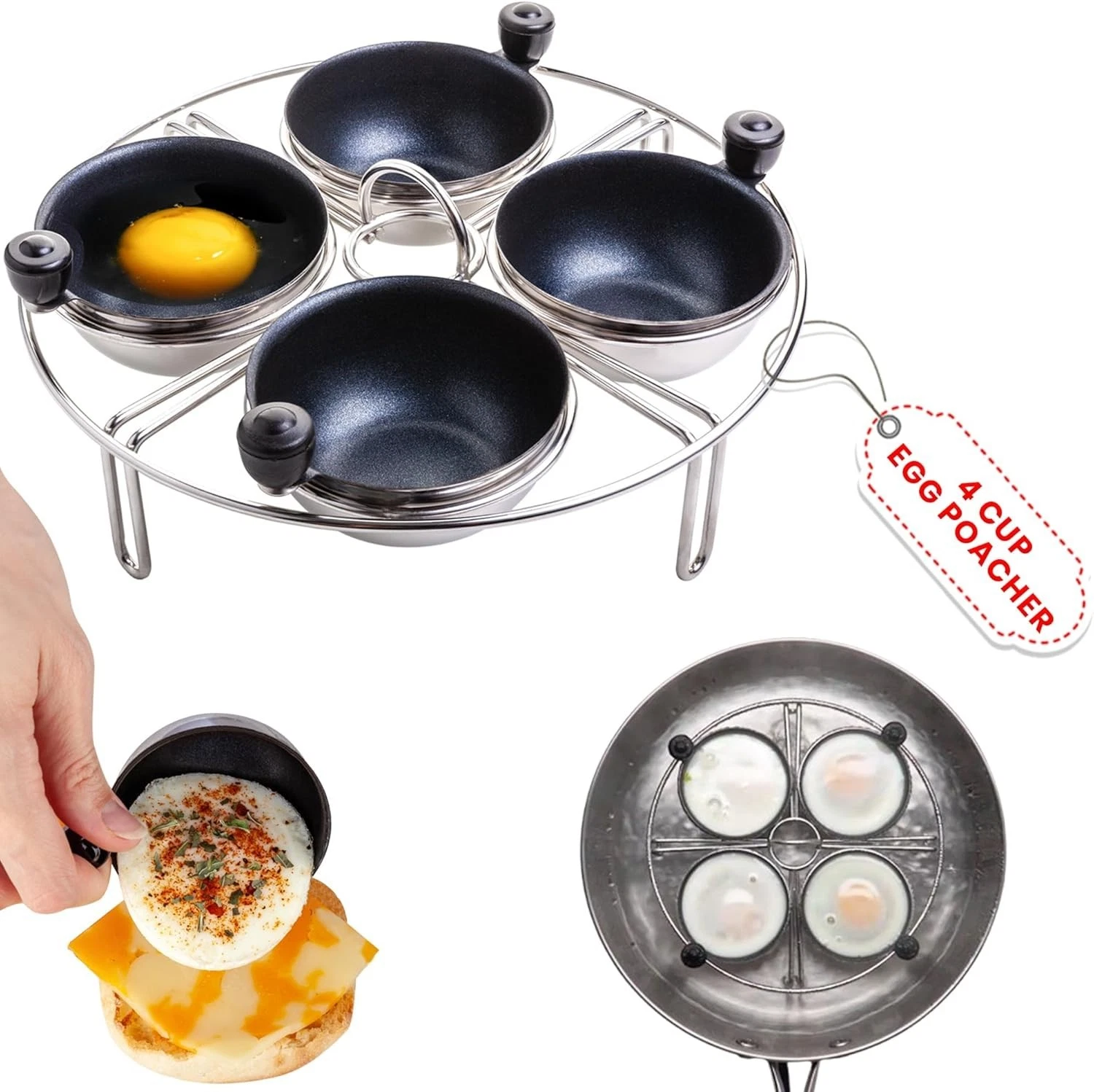 Egg Poacher 4 Cup Insert Rack Stainless Steel Nonstick Poached Egg Cooker 7.25
Opens in a new window