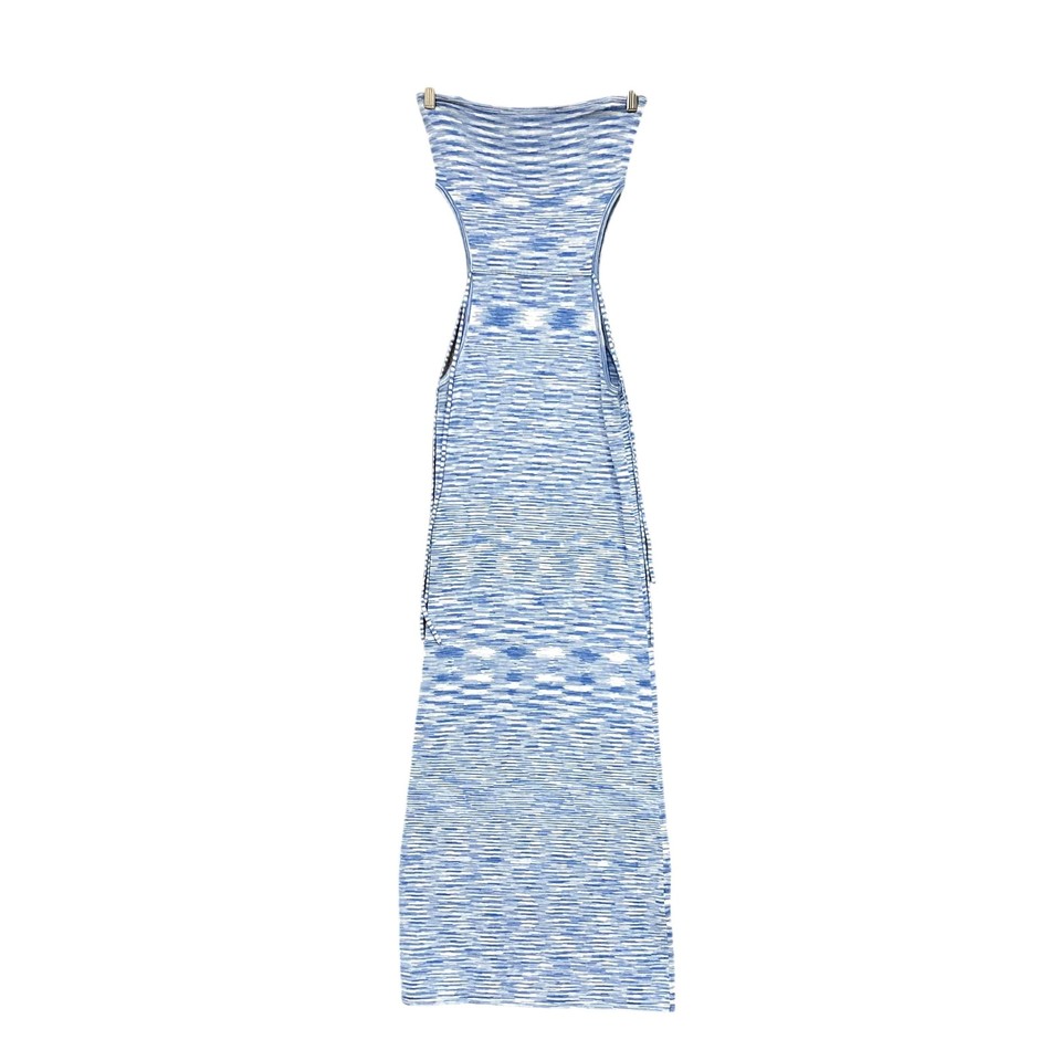 Dazie Dress Womens 10 Blue Knit Bodycon Maxi Strapless Off Shoulder Summer