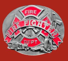 🔥FIRE FIGHTER BELT BUCKLE FIREMAN MADE IN USA AXE TRUCK PIN UP GIFT ENGINE