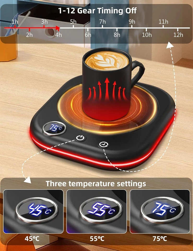 Cup Warmer Coffee Warmer for Desk with 3 Temperatures LCD 1-12h C494 - Image 2 of 4