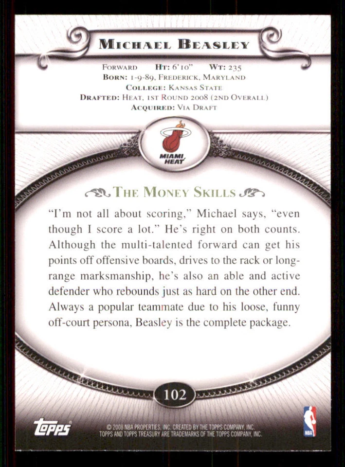 2008-09 Topps Treasury #102 Michael Beasley RC - Image 2 of 2