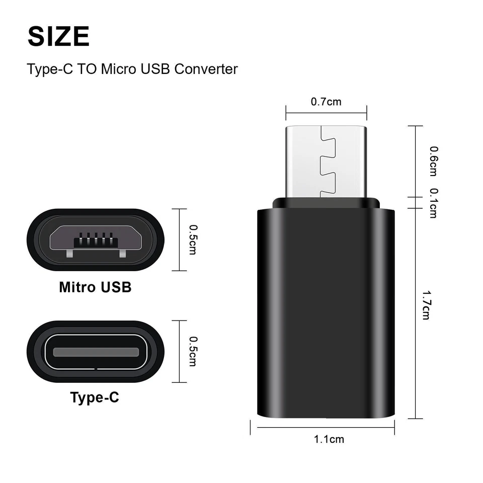 Lote Adaptador Convertidor USB 3.1 Tipo C Hembra a Micro USB Macho USB-C Negro Foto 2 de 4