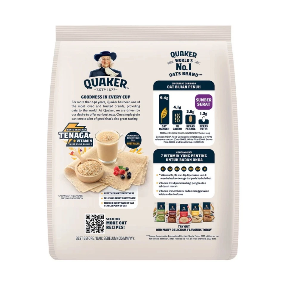 QUAKER 3 en 1 Avena Cereal Bebida Berry Burst Sabor 15s x 30g Envío Gratis Foto 2 de 4