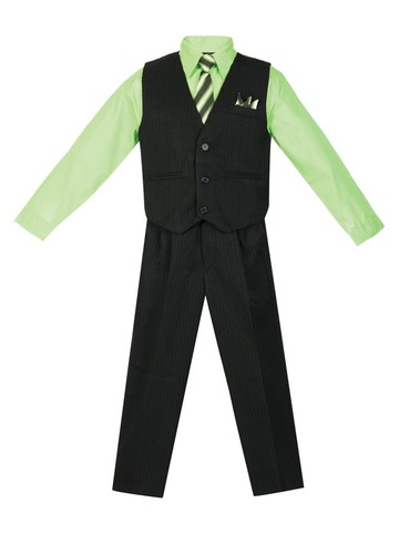 Boy's Formal Wedding PINSTRIPED 5 PC Vest, Pant Set with Shirt, Tie and Hanky - Picture 4 of 14
