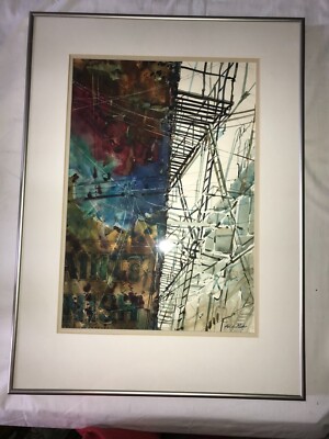 W L MOHR Original Art WATERCOLOR Frame Matted PAINTING Signed BUILDING Scaffold