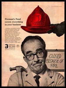 1966 Fireman S Fund Insurance Company Red Fire Helmet Hammer Vintage Print Ad Ebay