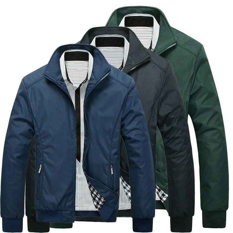 Mens Full Zip Funnel Neck Bomber Jacket Windbreaker Windcheater