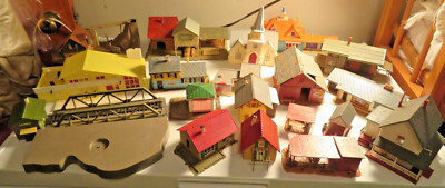 Lot Vintage Plastic Train Layout Putz Underground Buildings Trees Accessories